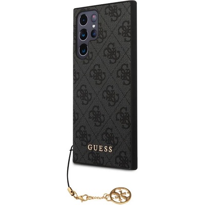 GUESS 4G Charms Collection Hard Case - дизайнерски кожен кейс за Samsung Galaxy S23 Ultra (сив)