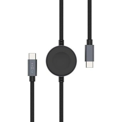 FIXED Power Watch Cable s konektory USB-C/USB-C a Apple/Samsung Watch nabíječkou, 1.5m FIXDB-CCW-GR