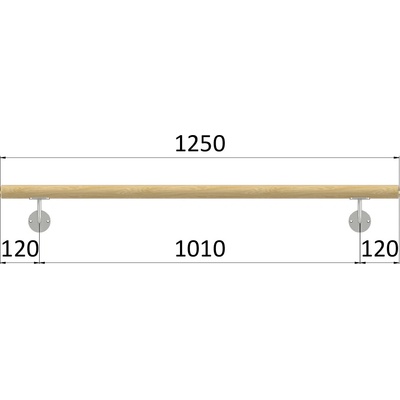 madlo drevené (1250mm), materiál: buk, brúsený povrch bez náteru, set: 2 ks úchyt, madlo s ukončením