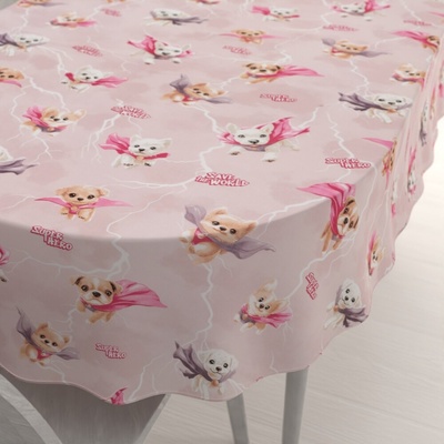 Biante Detský bavlna oválny obrus Sandra SA-650 Psí superhrdinovia na staroružovom 60x100 cm