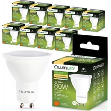 LUMILED GU10 LED 8W 720 lumenov 3000K teplá biela bodová žiarovka nahrádza 80W 120° reflektorové žiarovky reflektor 10 žiaroviek