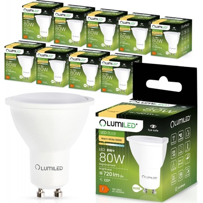 Lumiled GU10 LED 8W 720 lumenov 3000K teplá biela bodová žiarovka nahrádza 80W 120° reflektorové žiarovky reflektor 10 žiaroviek
