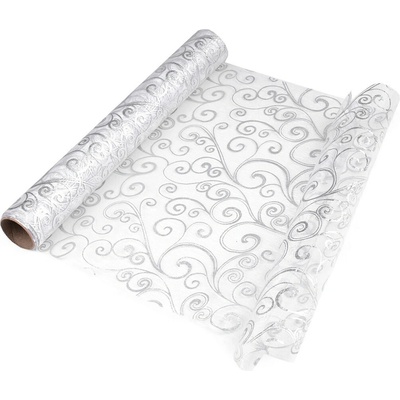 Vánoční / svatební organza s potiskem šíře 36 cm bílá 4.5 m