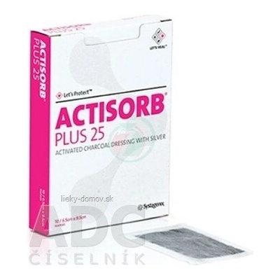 ACTISORB PLUS 25 Obväz s aktívnym uhlím a striebrom 6,5 x 9,5 cm 1 x 10 ks