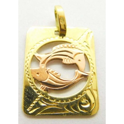 Klenoty Budín Zlatý přívěsek s gravírováním znamení RYBY z růžového a žlutého zlata 585 R GUPYN 68881