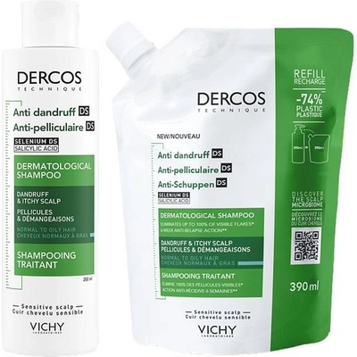 Vichy Dercos Комплект - Шампоан за мазна коса Anti-dandruff DS и Пълнител, 200 + 390 ml