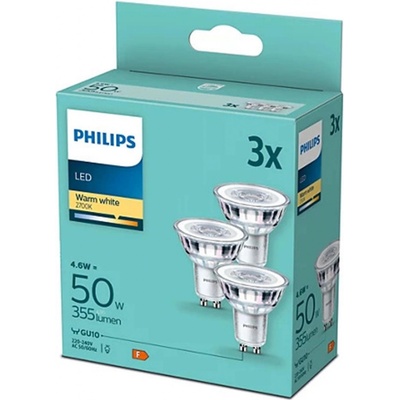 Philips 3PAK LED žiarovka GU10 4,6W = 50W 355lm 2700K Warm 36°