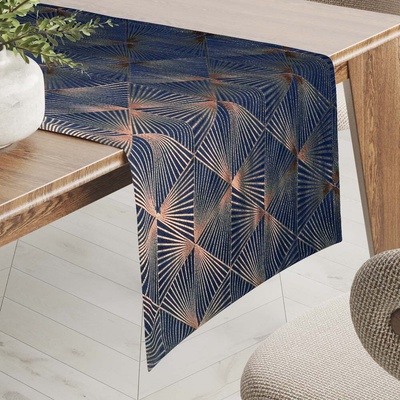 Biante Zamatový behúň Isabela IBL-011 Rose Gold trojuholníky na kráľovsky modrom 20x120 cm