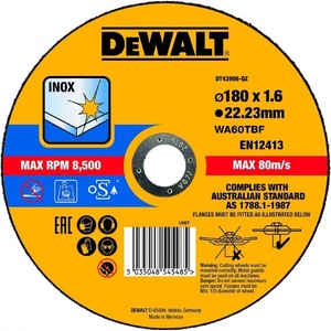 DEWALT Диск за рязане на неръждаема стомана (Тип 1) 180 x 22, 2 x 1, 6 мм DT43908 (DT43908)