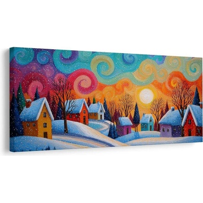 Obraz vánoční pohádka barevných domků - 80x40