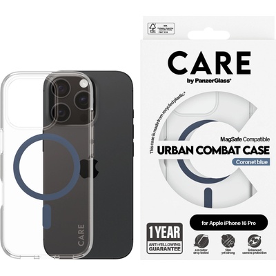 Panzer Гръб CARE by PanzerGlass за iPhone 16 Pro, Flagship Case Urban Combat w. Blue MagSafe