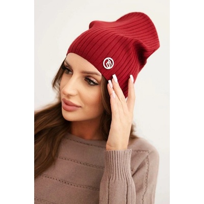 Fashionweek Dámská čepice s proužky a ozdobným knoflíkem CZ1 Vínově