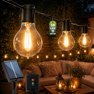 Solárna záhradná girlanda 30x LED dekoračné guličky 15, 05m 2700K teplá biela + diaľkové Lumiled