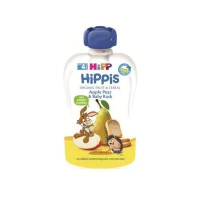 HiPP Био плодова закуска hipp, Ябълка, круша и бебешки сухари, 100г, 9062300133735