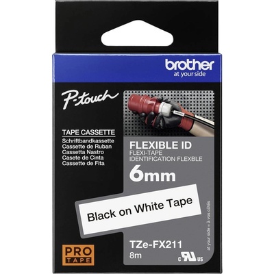 etikety Brother TZe-FX, TZ-FX TZe-FX211 Farba pásky: biela Farba písma:čierna 6 mm 8 m