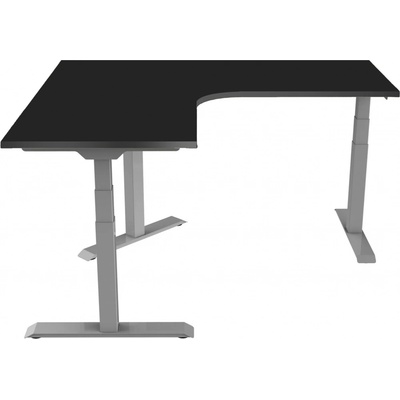 DELSO Rohový elektrický výškově nastavitelný stůl SHAPER 130x160cm - PRAVÝ - Šedá, Černá