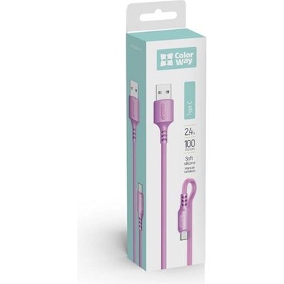 ColorWay Кабел, USB към Type-C кабел (мек силикон) 2.4A 1 м лилав (CW-CBUC044-PU) (CW-CBUC044-PU)
