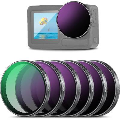 NEEWER ND filter set compatible with DJI Osmo Action 3/4/5 Pro, pack of 6 ND8+ND16+ND32+ND64+ND1000+CPL gray filter action camera accessories, multi-coated optical HD glass, FL-A78