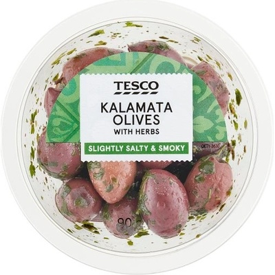 Tesco Marinované olivy Kalamata s kôstkou s bylinami 90 g
