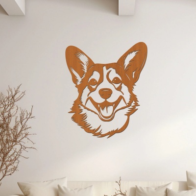 dřevo života Dřevěná dekorace na stěnu psa Corgi hlava Rozměry (cm): 50x60, Zvolte barvu dekoru: Třešeň