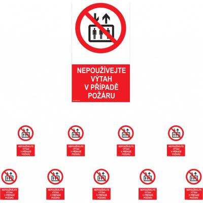 Walteco Nepoužívejte výtah v případě požáru, 80x150mm, samolepka Množství: 10 ks , 20009BP2