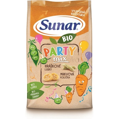Sunar BIO Chrumky Party mix hráškové struky a mrkvové kolieska od ukonč. 12. mesiaca 45 g