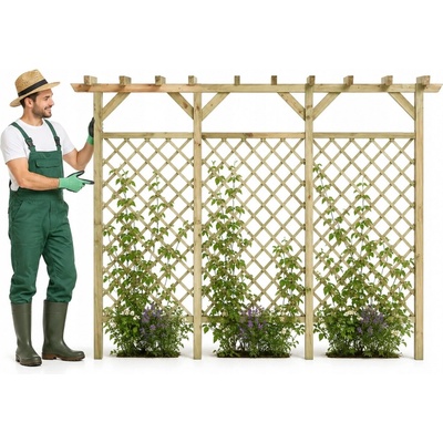 vidaXL Zahradní mřížkovaný plot s pergolou 300 x 50 x 200 cm borovice