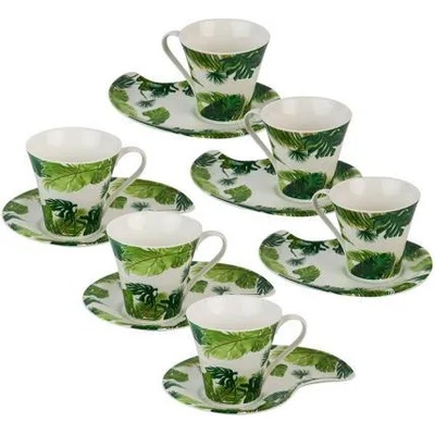 Lancaster Комплект 6 порцеланови чаши с чинийки за кафе или чай декор палми 921005