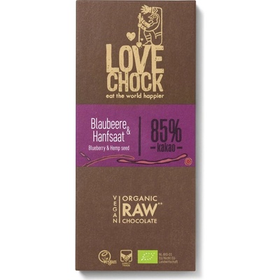 Lovechock Bio Raw čokoláda borůvka a konopné semínko 85% 70 g