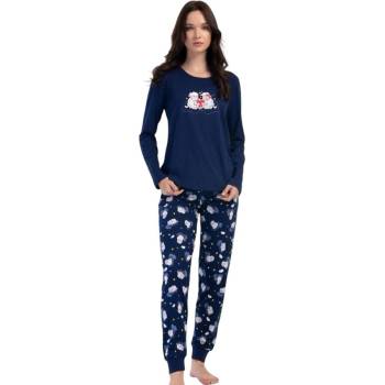 Дамска пижама в тъмносиньо с апликация овчици