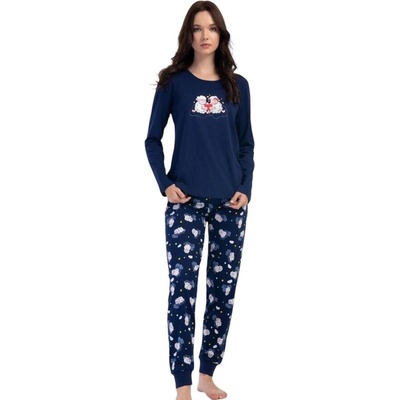 Дамска пижама в тъмносиньо с апликация овчици