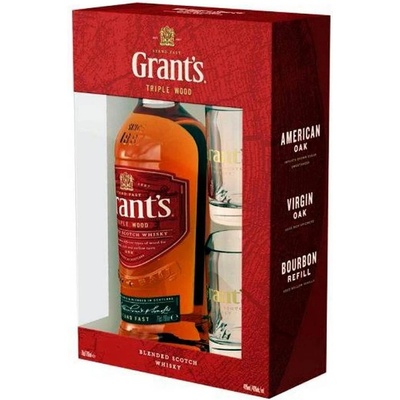 Grant's Шотландско уиски ГРАНТС/Grant’s Triple Wood 700ml. с две чаши