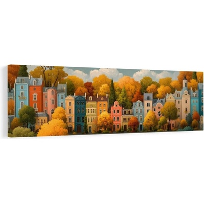 Obraz podzimní ulice s domy - 150x50