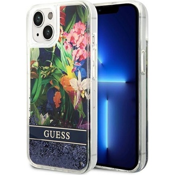 GUESS Кейс Guess GUHCP14SLFLSB за iPhone 14 6.1", син / син, твърд, Flower Liquid Glitter (GUE002222-0)