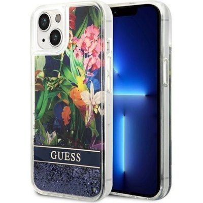 GUESS Кейс Guess GUHCP14SLFLSB за iPhone 14 6.1", син / син, твърд, Flower Liquid Glitter (GUE002222-0)