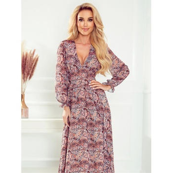 Numoco Шифонена миди рокля - кафява бохо шарка Numoco numoco | Kafyav | ЖЕНИ | XS