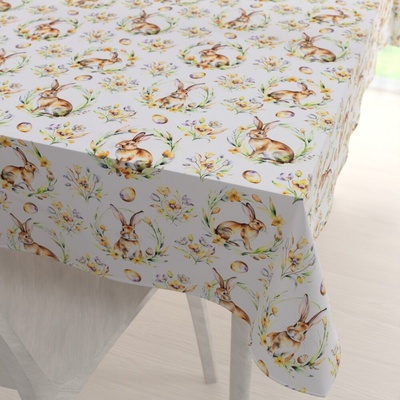 Biante Veľkonočný teflónový obdĺžnikový obrus TF-107 Zajačiky na bielom 120x200 cm