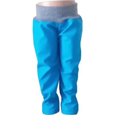 Dětské softshellové kalhoty bez kapes s fleecem modré s šedým nápletem