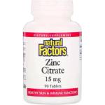 Natural Factors Zinc Citrate, 15 mg , 90 таблетки, Natural Factors (1678 NF)