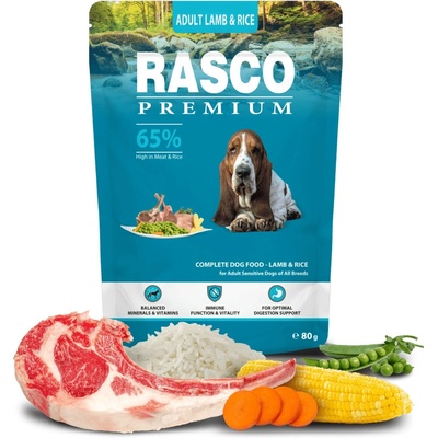 Vzorka Rasco Dog Adult Sensitive jahňa & ryža 80 g