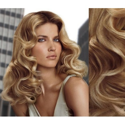 Clip in vlnité vlasy pravé ľudské REMY 53cm - prírodná/svetlejšia blond