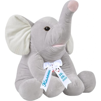Плюшен слон с надписана панделка, сив, 40 см (1281-Н)