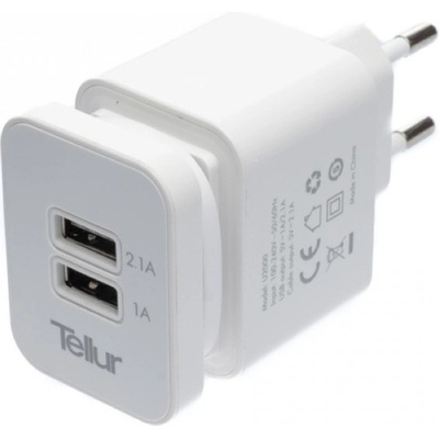 Tellur Dual USB стенно зарядно, с бързо зареждане, 2 x USB, Micro-USB, 2.1A, бяло (TLL151031)