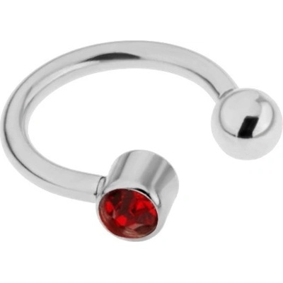 Šperky eshop piercing z oceli do obočí podkova stříbrné barvy červený zirkon PC04.22