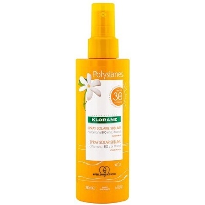 Klorane Слънцезащитен лосион за тяло с висока защита за блестящ тен с Monoi & Tamaru, Sunscreen Milk Spray, Klorane Polysianes, with Organic Tamanu & Monoi SPF30 200 ml