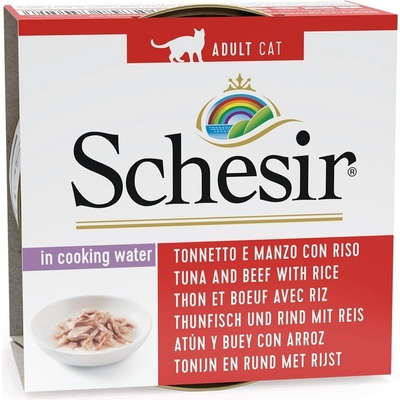 Schesir Cat Adult Tuniak a hovädzie s ryžou vo vlastnej šťave 85 g