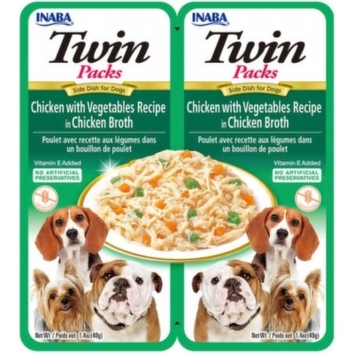 Inaba Foods Dog Twin - Лакомство за кучета, Пилешки бульон с пиле и зеленчуци, 2 броя х 40 грама, Япония EUD801