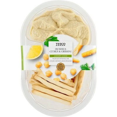 Tesco Cícerovo-sezamová nátierka s limetkovou šťavou s tyčinkami Grissini 140 g