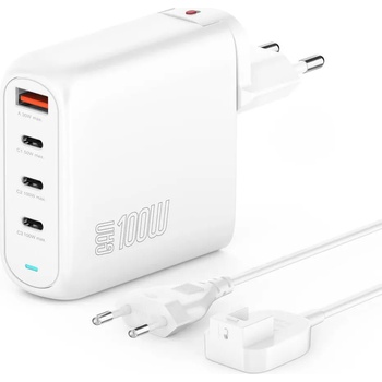 Image 1 of 4smarts GaN Charger Flex Pro 100W - захранване за ел. мрежа за лаптопи, смартфони и таблети с 3xUSB-C и 1xUSB-A изходи с технология за бързо зареждане (бял)