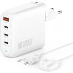 4smarts GaN Charger Flex Pro 100W - захранване за ел. мрежа за лаптопи, смартфони и таблети с 3xUSB-C и 1xUSB-A изходи с технология за бързо зареждане (бял)
